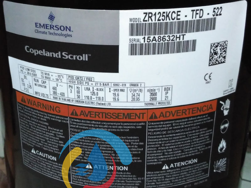 Compressor Copeland Scroll ZR125KCE-TFD-522